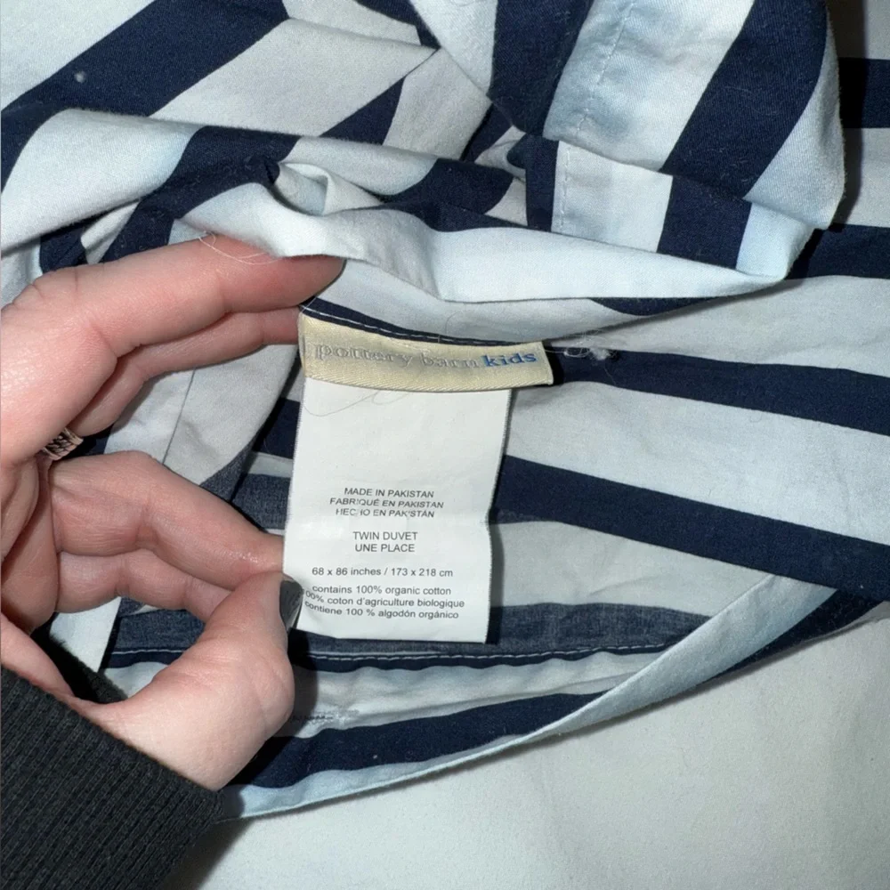 Pottery Barn kids navy stripe duvet cover